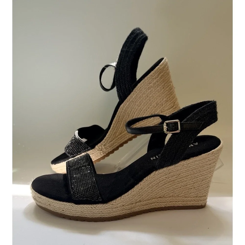 Retro Anne Klein Shoes Women's Wylie Wedge Sandal Sz 8.5 Pinup Rockabilly Black